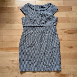 Karl Lagerfeld Black and White Tweed Midi Sheath Dress